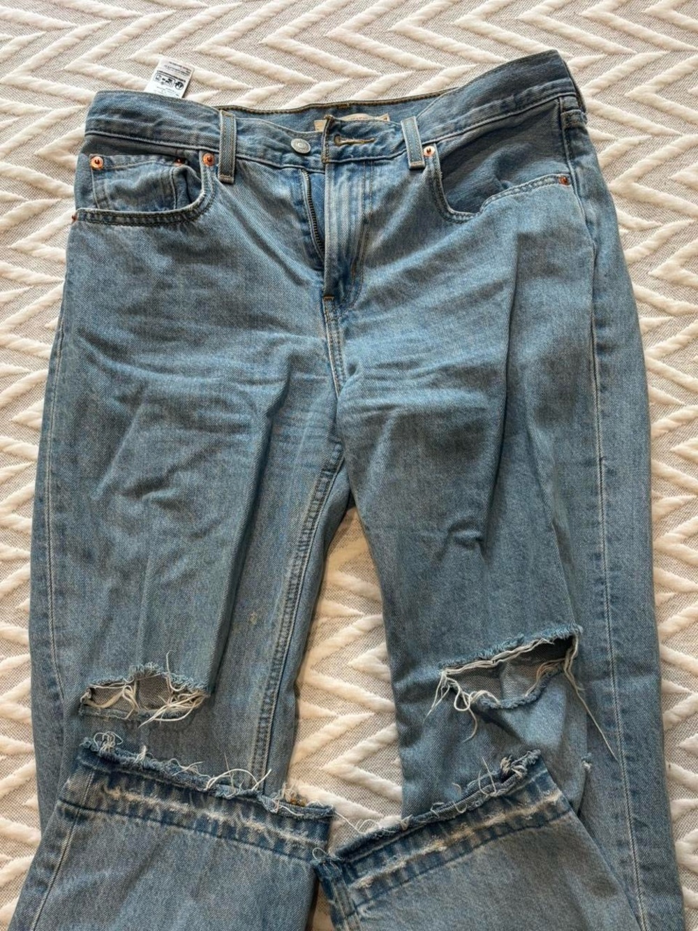 Levi's Light Blue Straight Leg Jeans with Knee Rips
